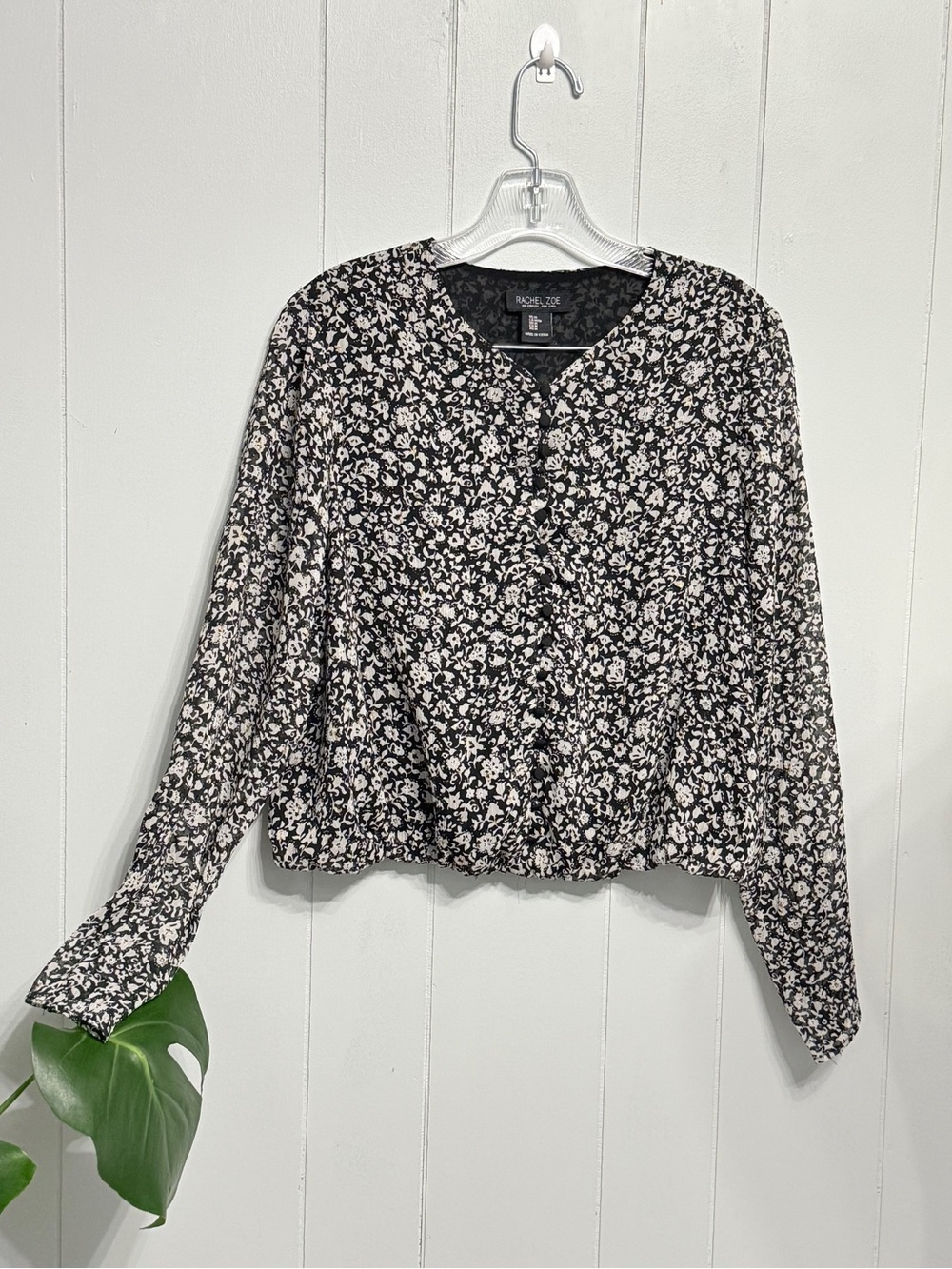 #9)  Rachel Zoe Black, White Floral Button-Down Top with gold sparkles(photo #2)